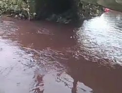 Diduga Tercemar Limbah Industri, Air Kali Sadang Cibitung Berwarna Merah