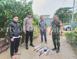 Diduga Akan Dibuat Tawuran Polsek Cikarang Selatan Amankan 5 Senjata Tajam yang Disimpan di Samping Kontrakan